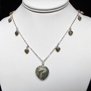 Connemara Marble Heart Necklace Sterling Silver 925 JC Walsh Ireland, Charms 20”